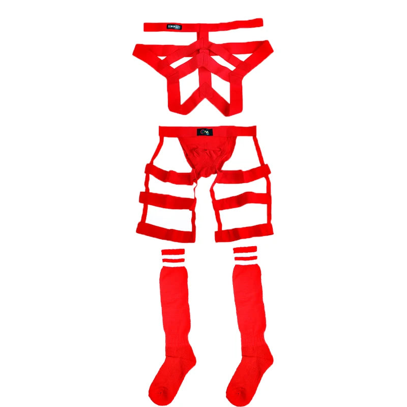 Men’s Erotic Body Harness Lingerie Set – Jockstrap, Thigh Suspenders & Bandage Belt | Fetish Strap Costume for Roleplay