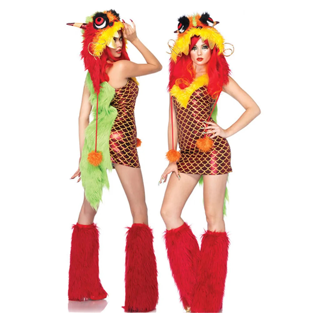 Deluxe Plush Monster Girl Costume – Furry Leopard Fox Cat Cosplay Dress-Up Outfit for Women