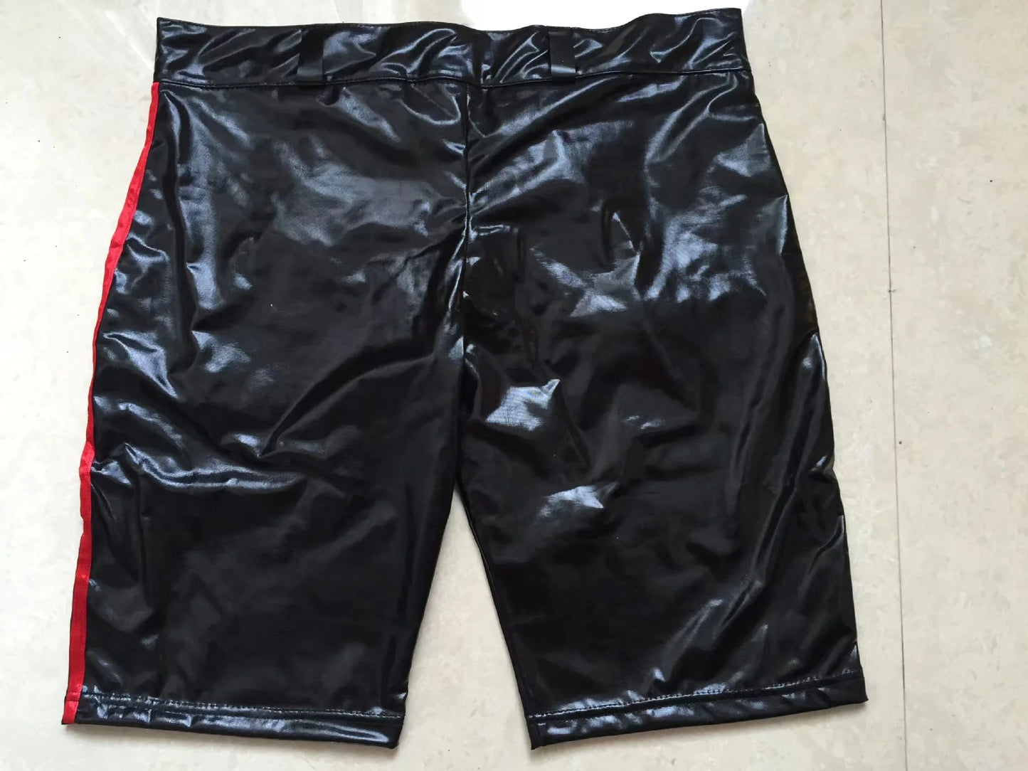 Men’s Faux Leather Lace-Up Bondage Shorts – Open Crotch PVC Gothic Fetish Lingerie