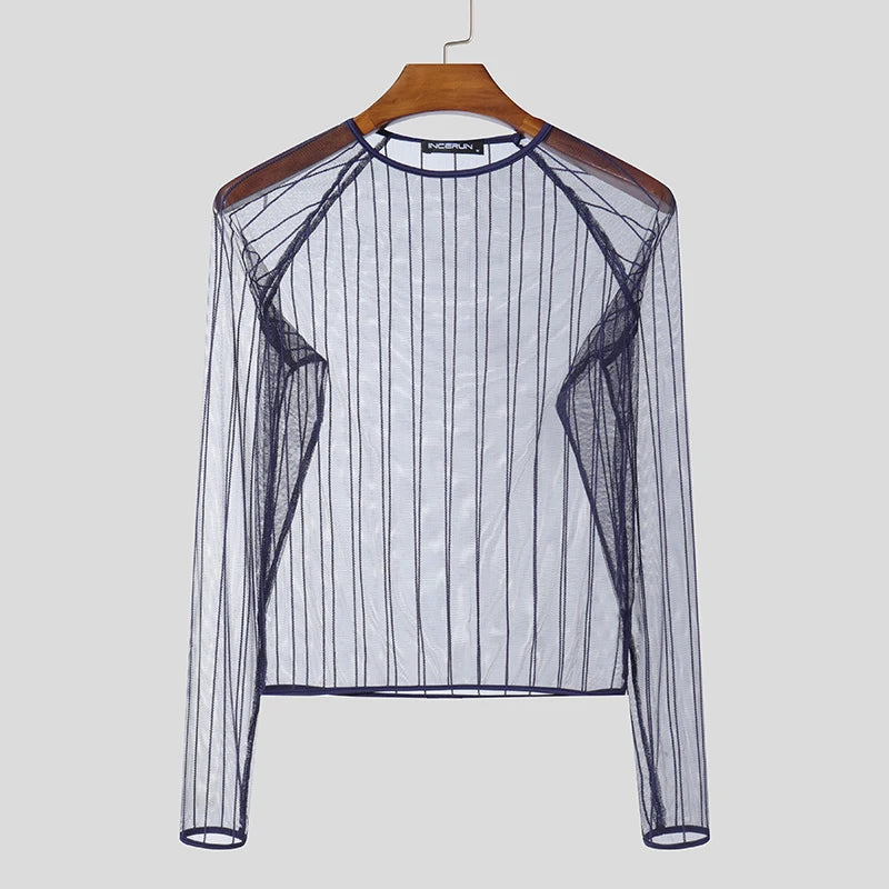 INCERUN 2025 American Style Men’s Perspective T-Shirt – Sexy Casual Clubwear Long Sleeved Camiseta