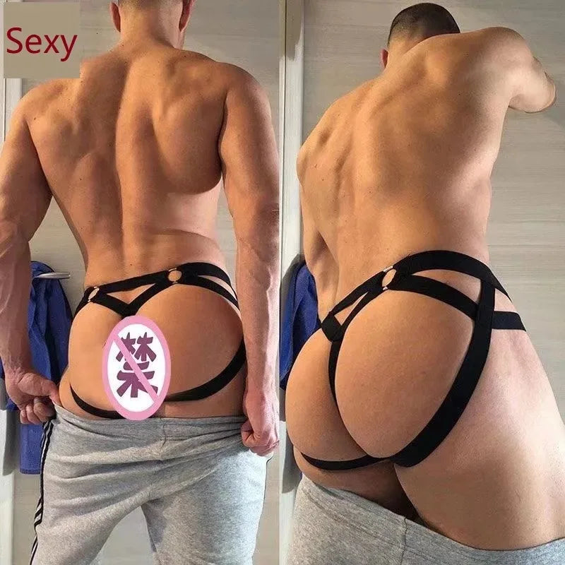 Men’s G-String Thong – Erotic Cotton Pouch with Open Back & Transparent Mesh Lingerie