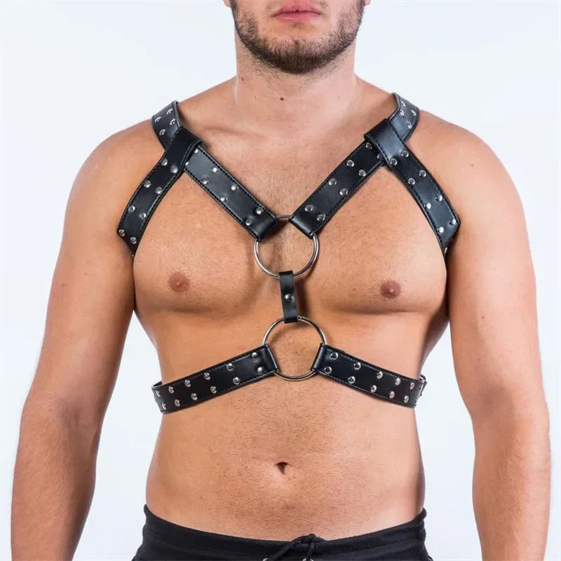Fetish Faux Leather Chest Harness for Men – Adjustable Bondage Cage Rave Belt