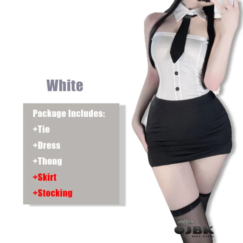 Sexy Office Lady Cosplay Costume β White Split Secretary Dress with Tie