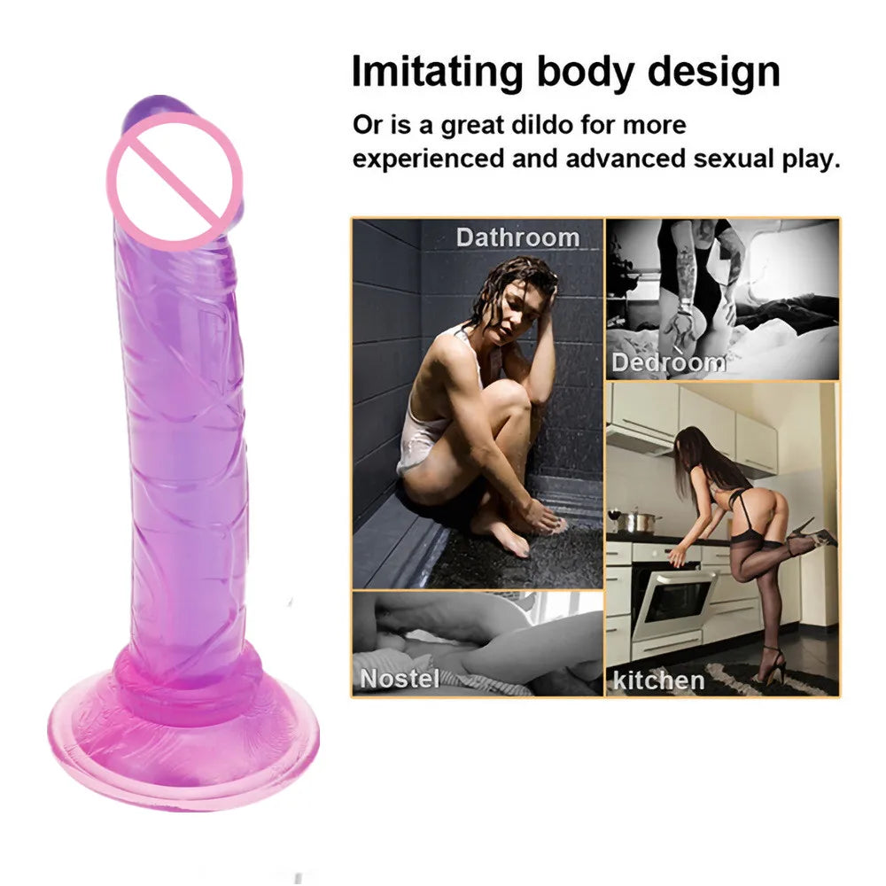 Realistic Dildos for Women – Non-Vibrating Sex Toy for Couples | Crystal Jelly Mini Penis for Vagina & Anal Play