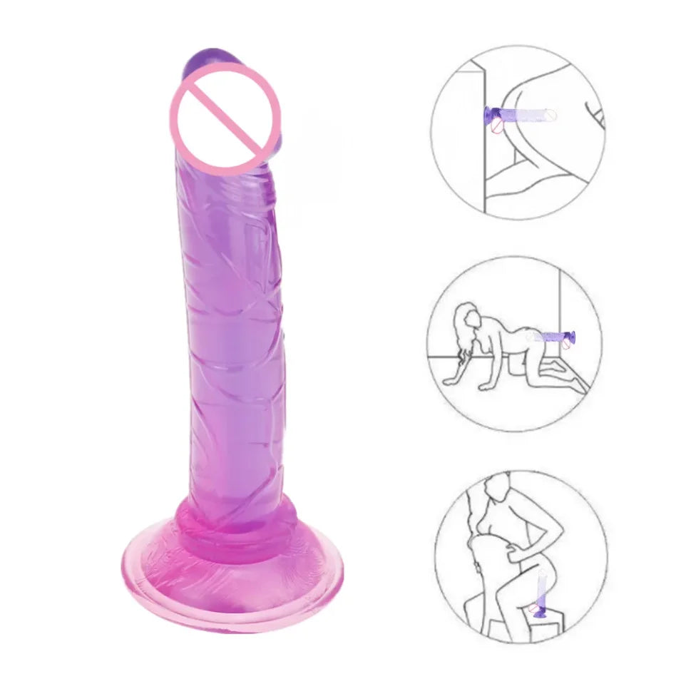 Realistic Dildos for Women – Non-Vibrating Sex Toy for Couples | Crystal Jelly Mini Penis for Vagina & Anal Play