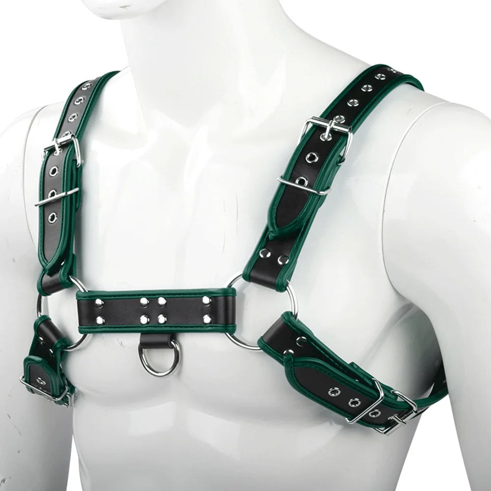 Fetish Faux Leather Chest Harness for Men – Adjustable Bondage Cage Rave Belt
