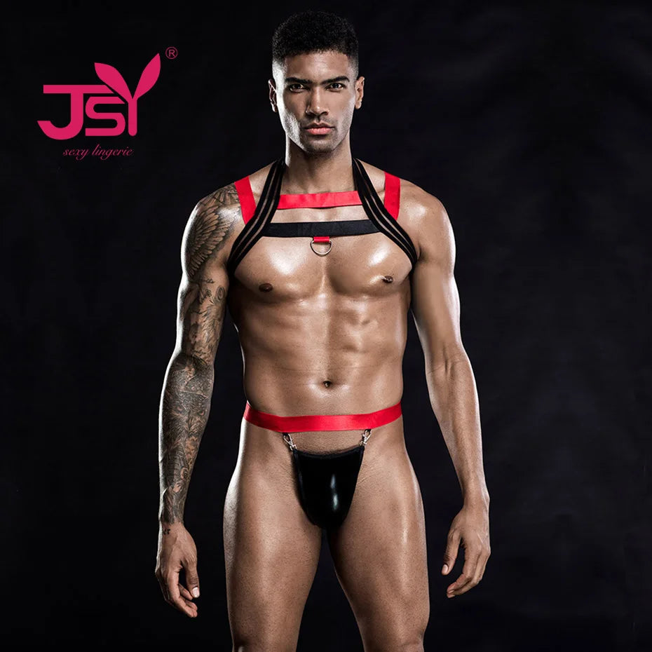 JSY Sexy Waiter Cosplay Set – Men’s Black Mesh Lingerie Uniform for Roleplay & Erotic Costumes