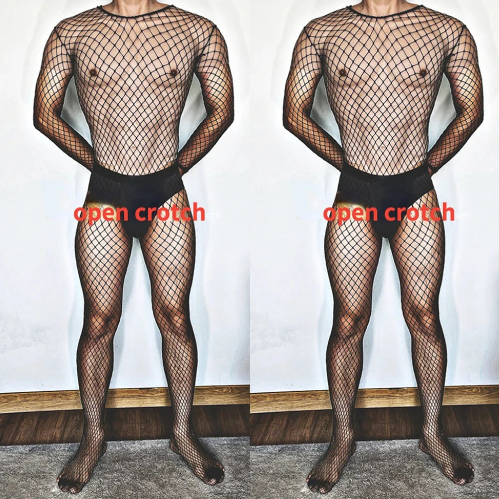 Bodystockings Sexy Lingerie Men – Open Buttocks Mesh Sex Stocking, Erotic Transparent Gay Bodysuit for Adults