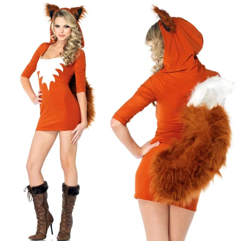 Deluxe Plush Monster Girl Costume – Furry Leopard Fox Cat Cosplay Dress-Up Outfit for Women