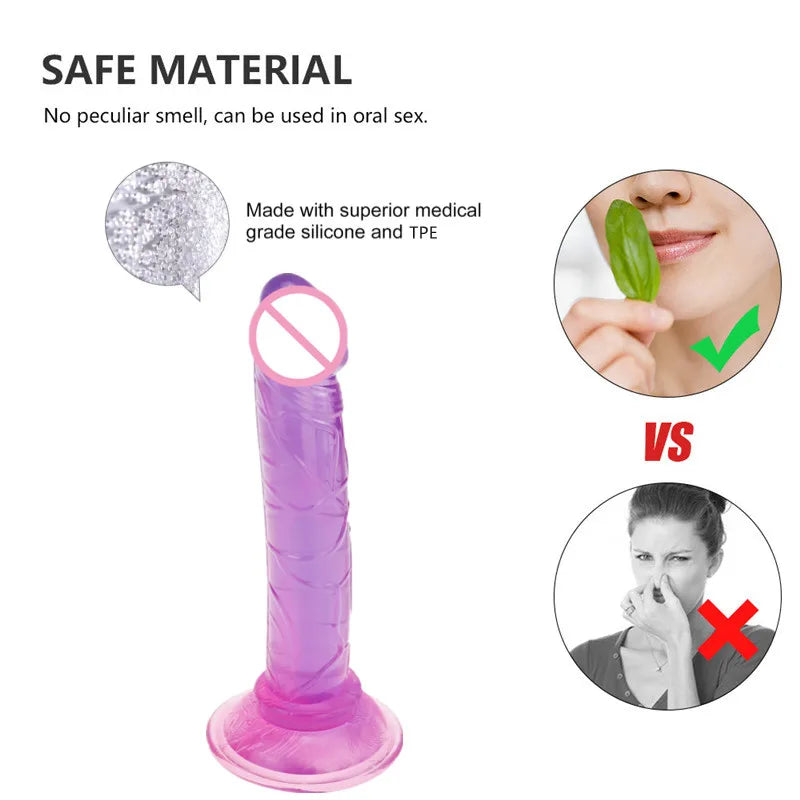 Realistic Dildos for Women – Non-Vibrating Sex Toy for Couples | Crystal Jelly Mini Penis for Vagina & Anal Play