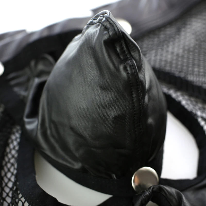 Men’s Crotchless Boxer Shorts with Removable PU Pouch – See-Through Mesh Open Butt Exotic Lingerie Trunks