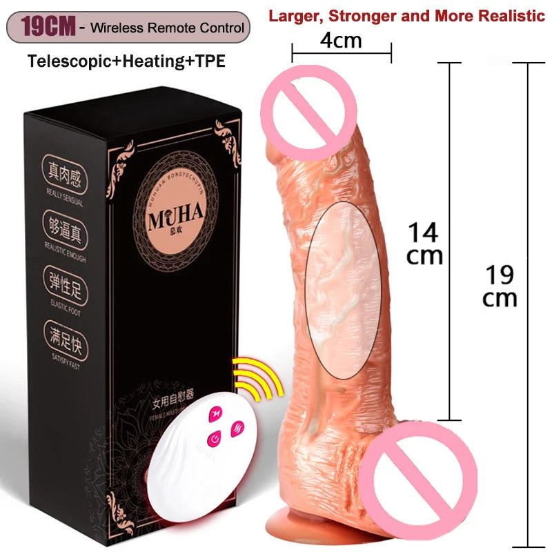 Big Dildo Vibrator – Rechargeable Telescopic Swinging Heating Remote Control Silicone Dildo for Women & Gay Men