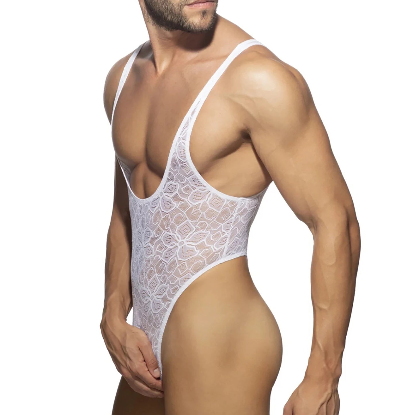 Men’s Erotic Transparent Tights Bodysuit – Scoop Neck One-Piece Lingerie Thong for Muscle Show & Nightclub Wear
