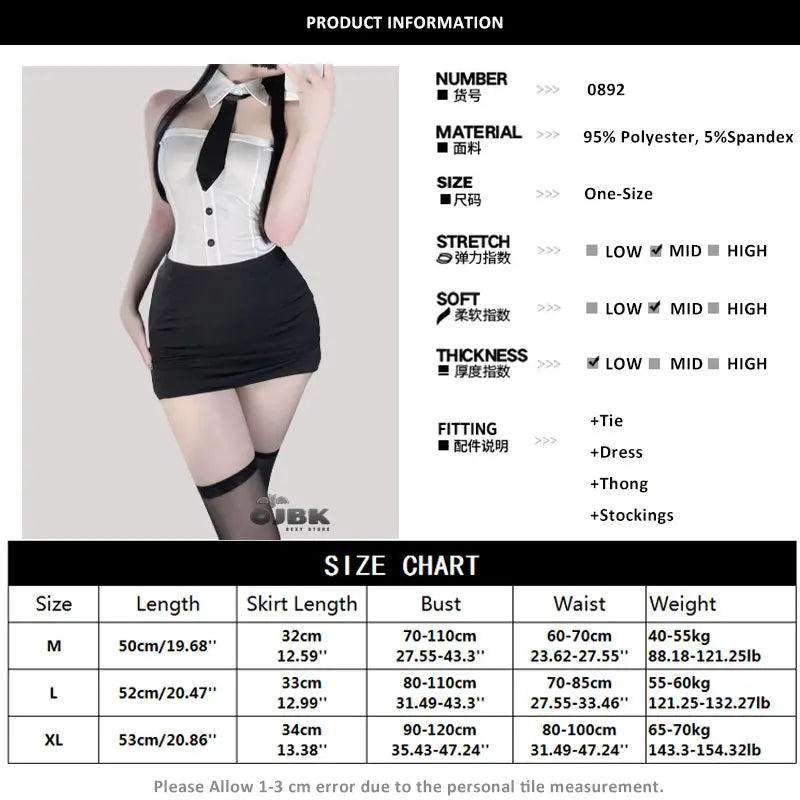 Sexy Office Lady Cosplay Costume β White Split Secretary Dress with Tie