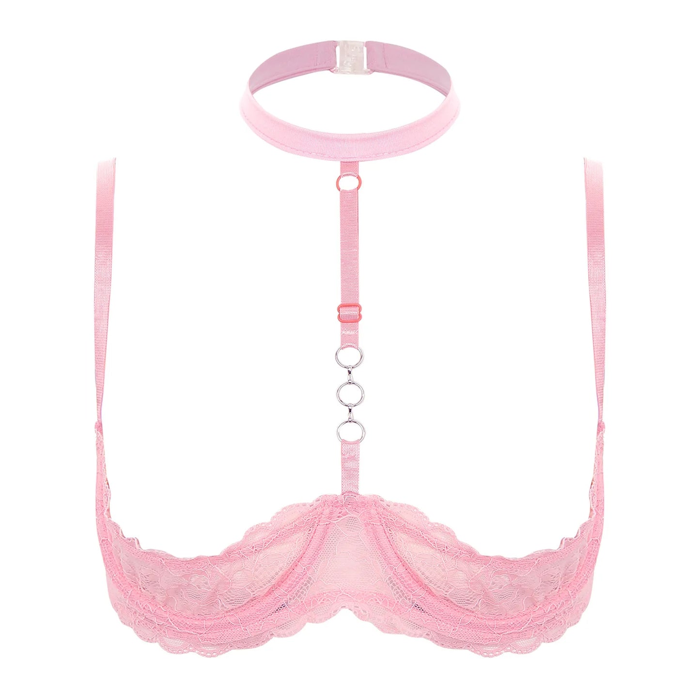 Women’s Sexy Open Cups Nipple Lace Bra – Underwire Halter Neck See-Through Push-Up 1/4 Cups | Erotic Lingerie Underwear