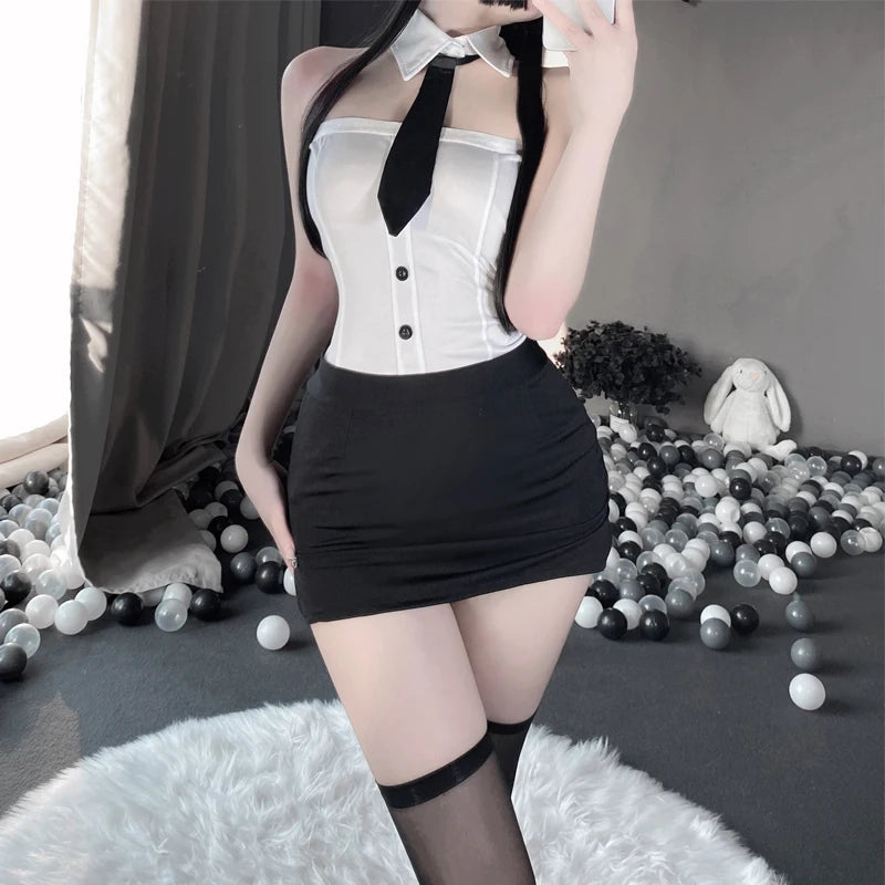 Sexy Office Lady Cosplay Costume β White Split Secretary Dress with Tie