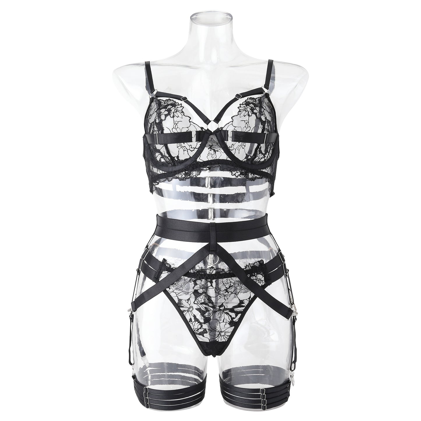 Black Lace Splicing See-Through Slim Fit Lingerie Bra Set – Sexy & Elegant