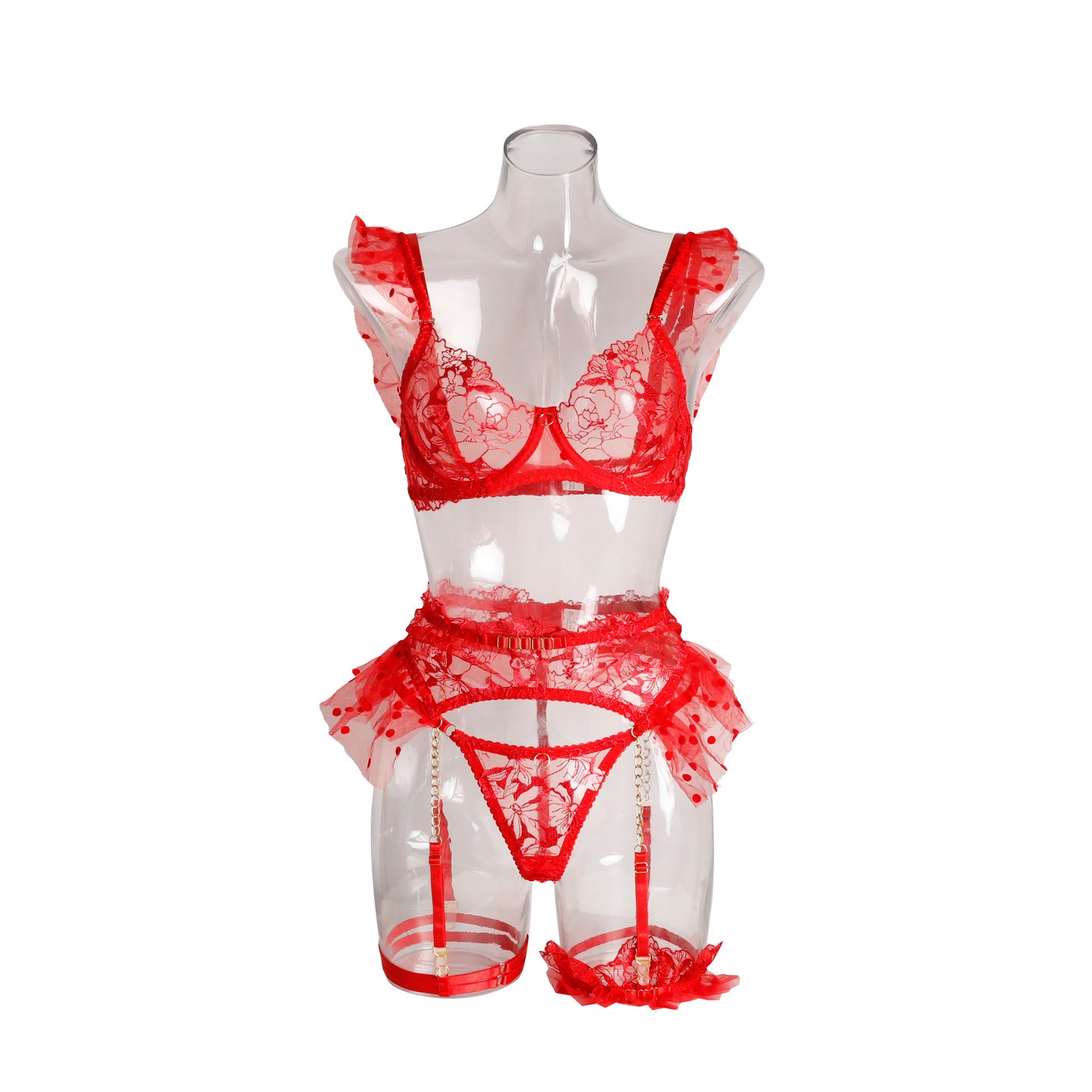 Complex Craftsmanship Metal Chain Lace Embroidery Eyelash Underwear Set – Detachable Sexy Lingerie | Thirty Shades Of Play