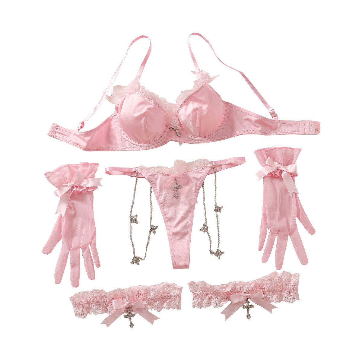 Japanese Cute Girl Pink Bow Lingerie Set – Elegant Lace Four-Piece Underwear | Thirty Shades Of Play