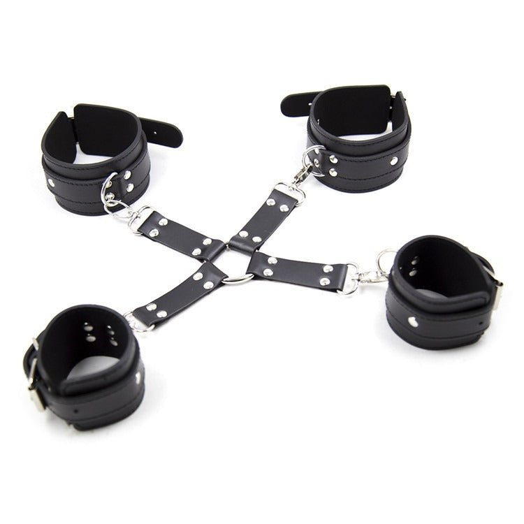 Leather Cross Restraint Set – Bound Hands & Feet Cuffs for BDSM Play