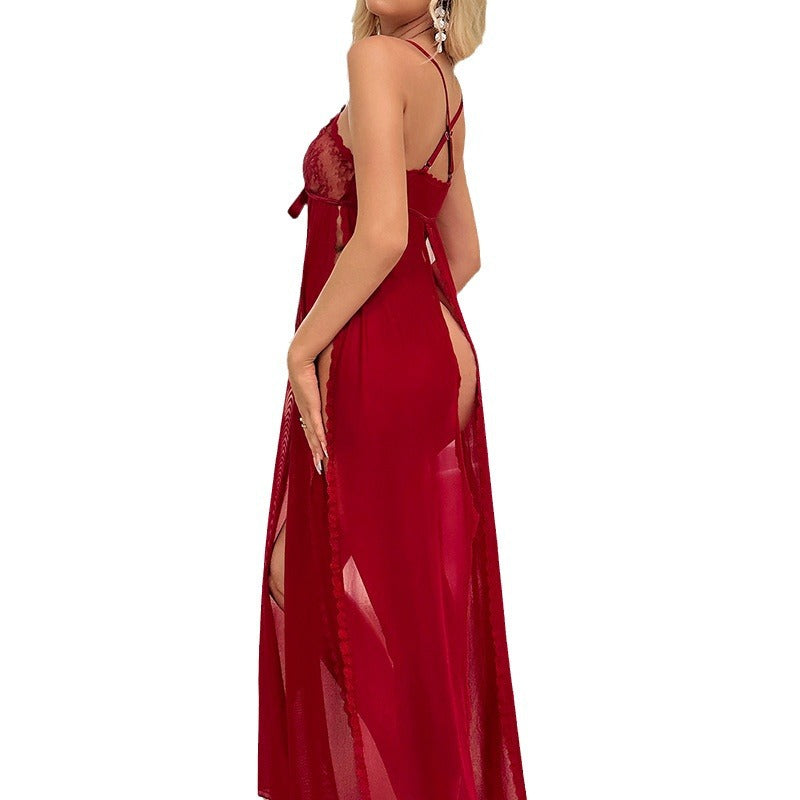 Sexy Lingerie – Seductive Mesh Outfit with Triangle Cup, Deep V & Split Bow 🎀