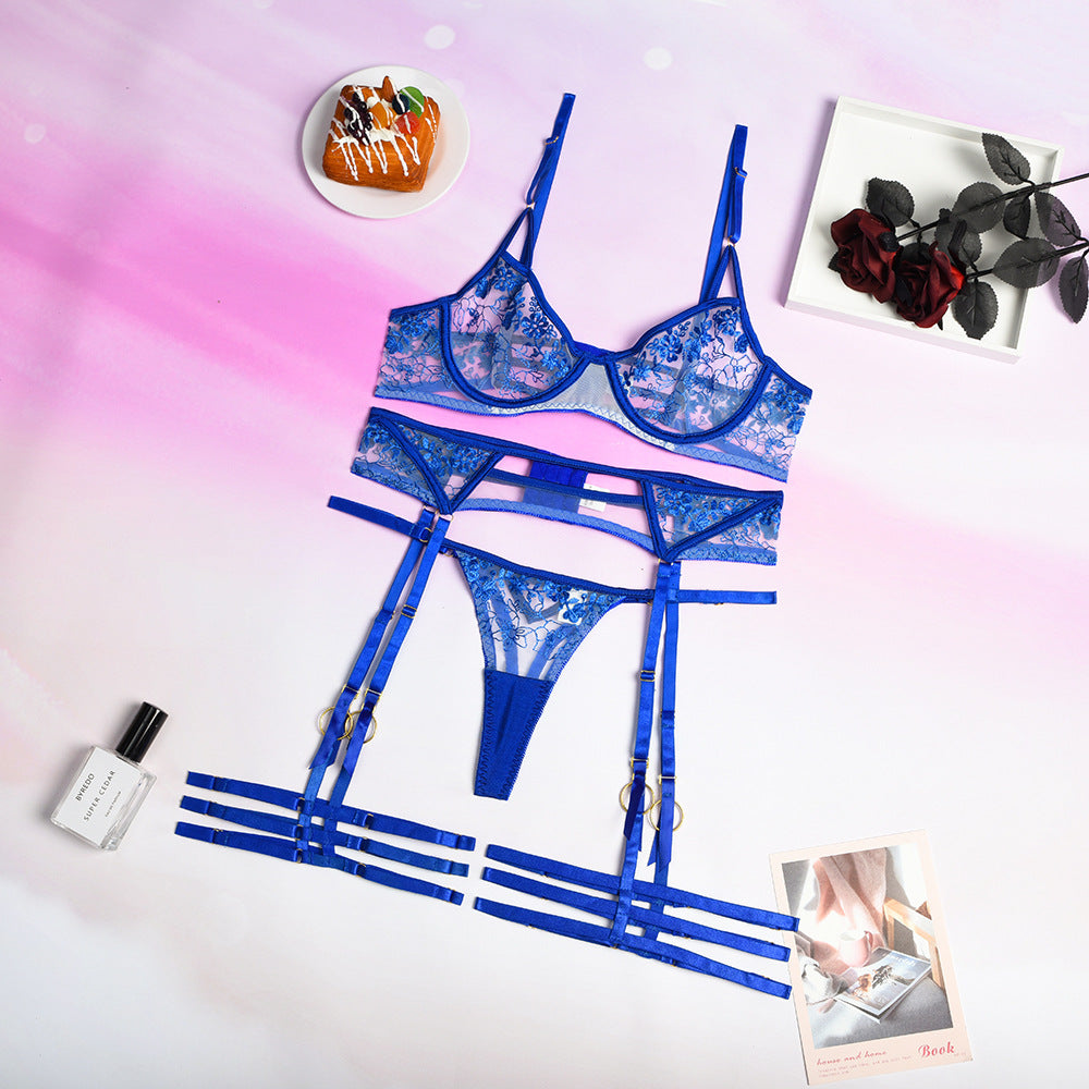 💙 Women's Blue Embroidered Sexy Lingerie Set – Elegant, Alluring & Unforgettable 💫