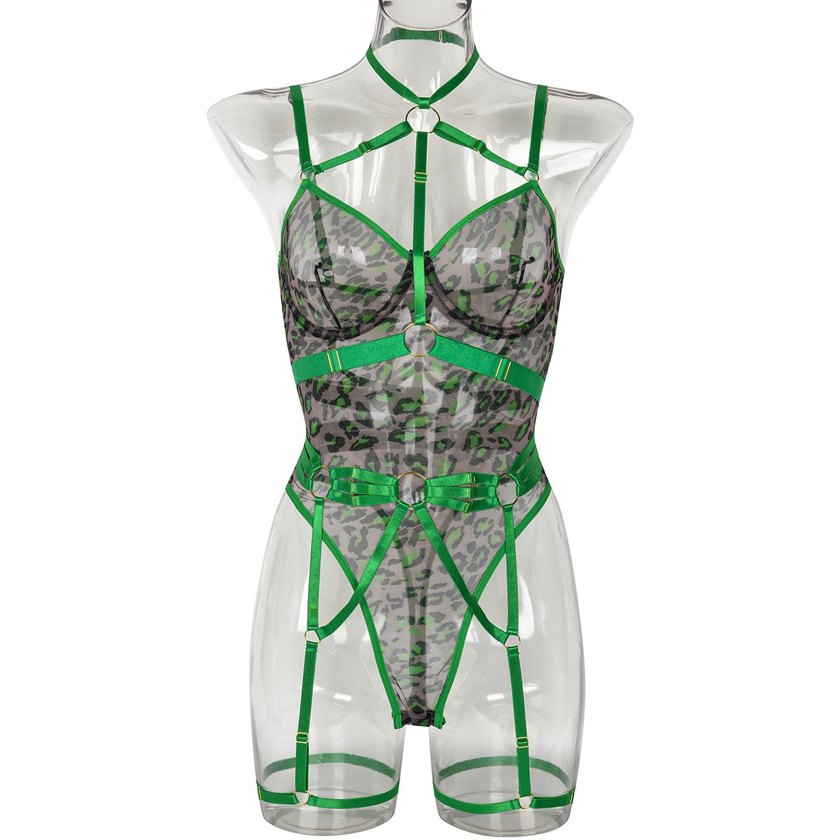 Leopard Print See-Through Mesh Bandage Sexy Lingerie with Underwire – Body Shaping Jumpsuit | Seductive Lingerie Set | Thirty Shades of Play