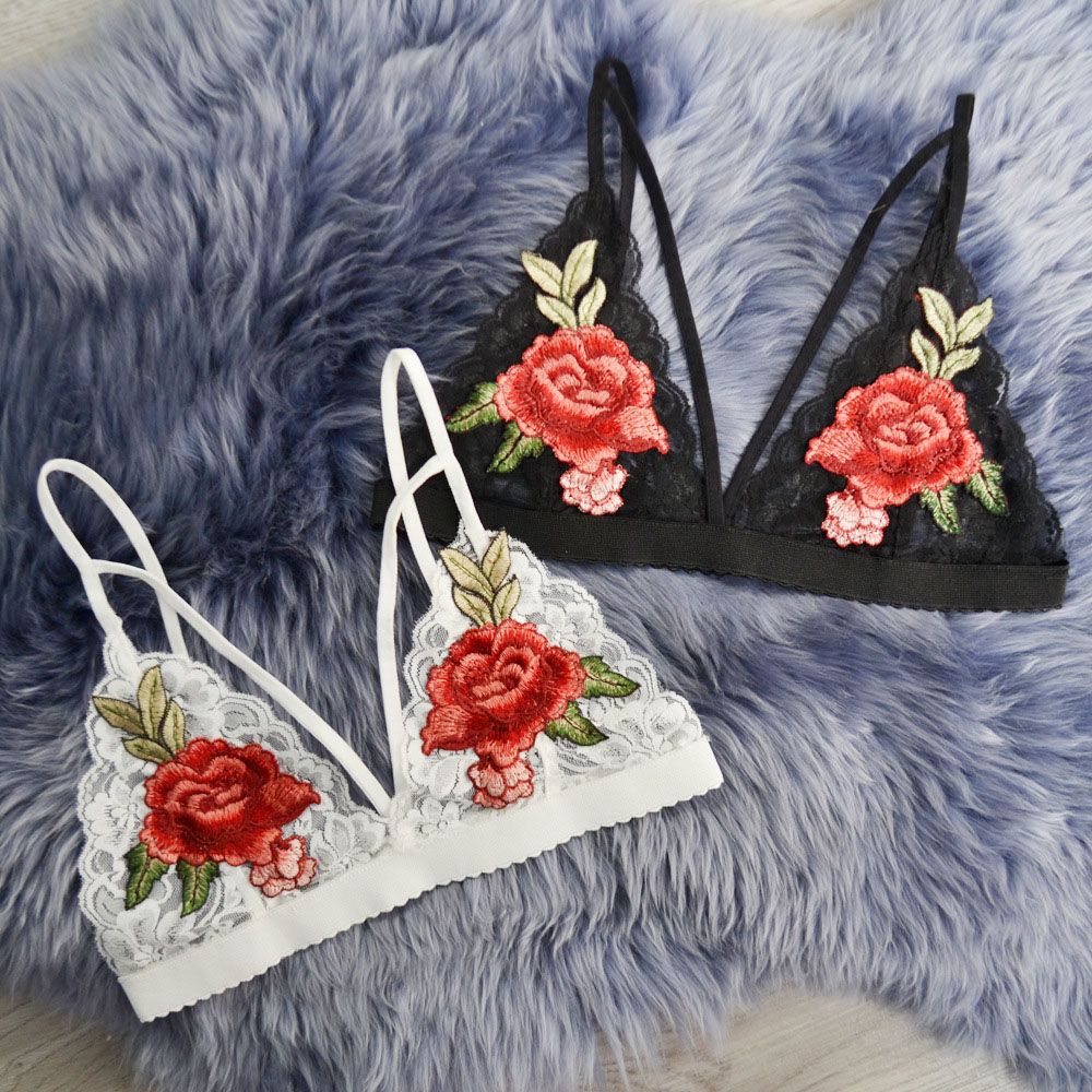 Embroidered Flower Bralette – Sexy Sheer Deep V Lace Lingerie Top for Women | Unpadded Summer Bra
