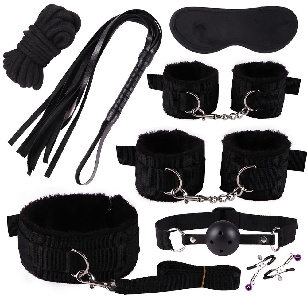 11-Piece Couples Bondage Kit – BDSM Set with Handcuffs, Whip, Rope, Blindfold, Anal Vibrator & More