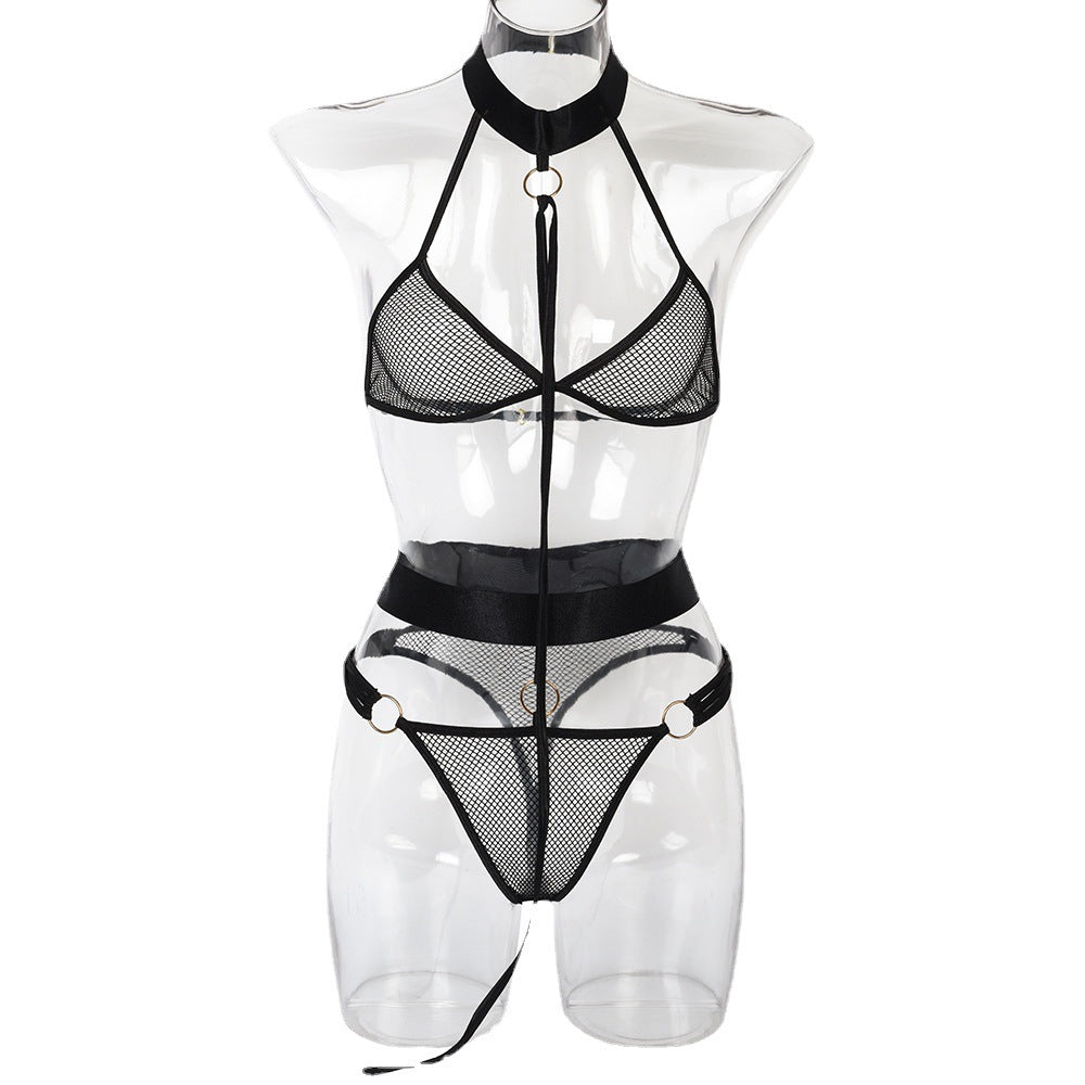 🔥 New Sexy Lingerie High Elastic Mesh Hanging Neck Strap Sexy Belt Suit 💋