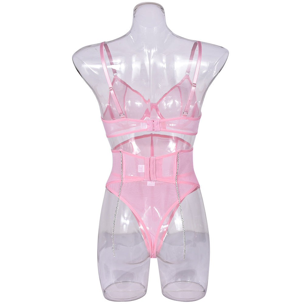 Mesh Diamond Chain Lingerie – Fishbone Shaping Split Bodywear for Women