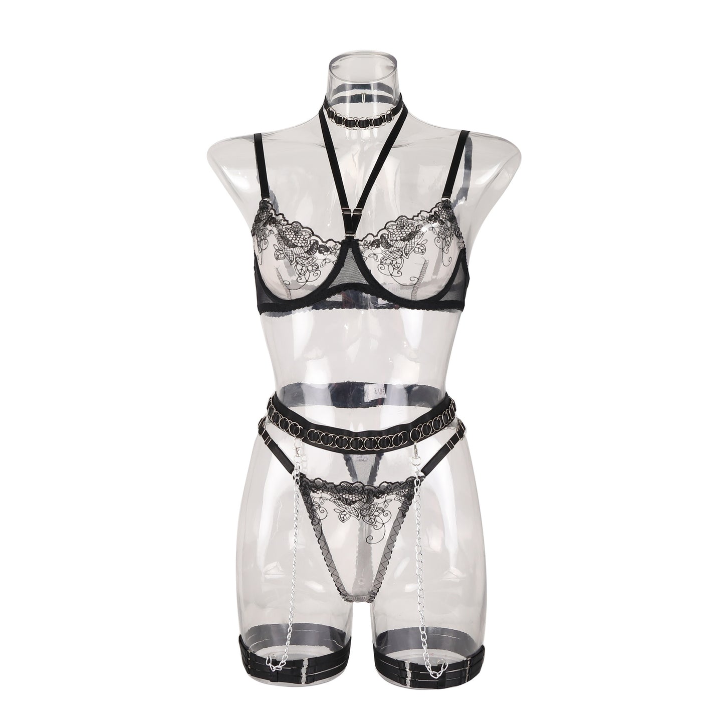 Lace Hollow Splicing Metal Chain Hanging Neck Sexy Lingerie – Perspective Design | Thirty Shades Of Play