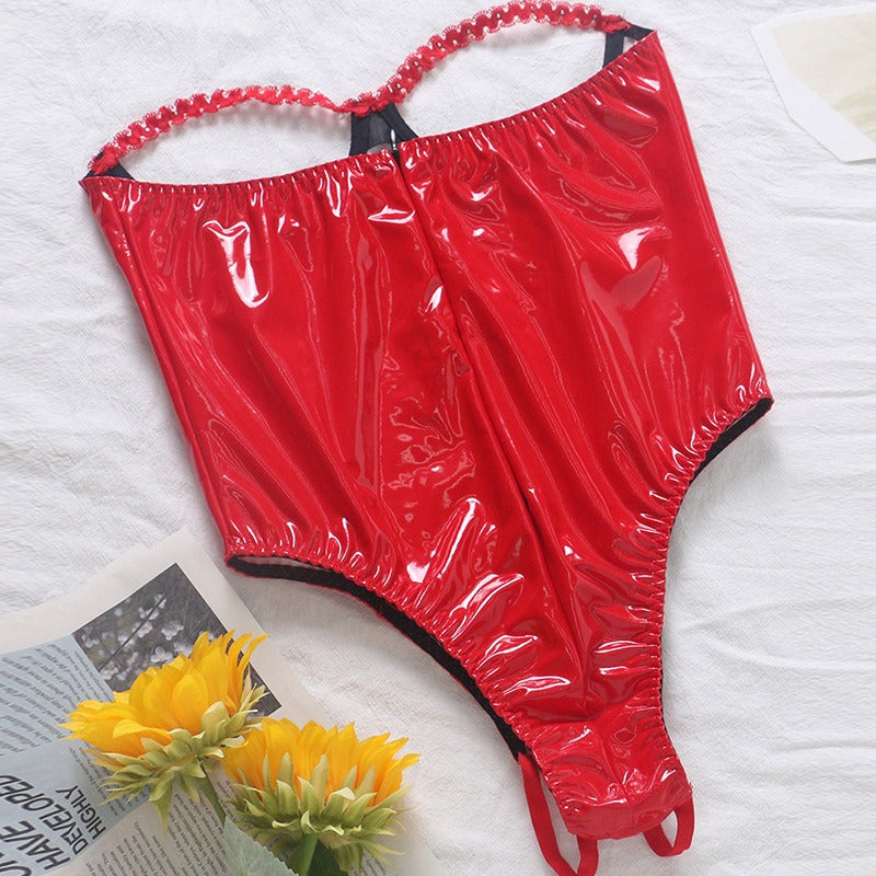 High-Grade PU Leather Sexy Lingerie 💋 Backless One-Piece Seductive Bodysuit – Sheer & Striking
