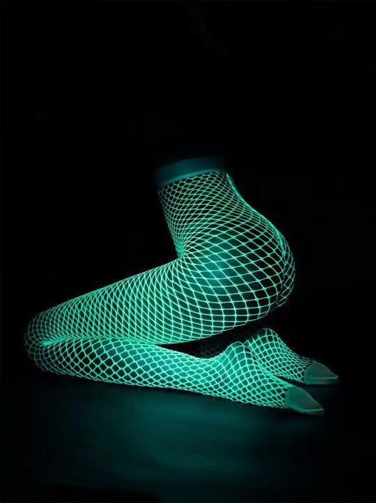 Glow-in-the-Dark Mesh Pantyhose – Sexy Fishnet Lingerie Stockings Set