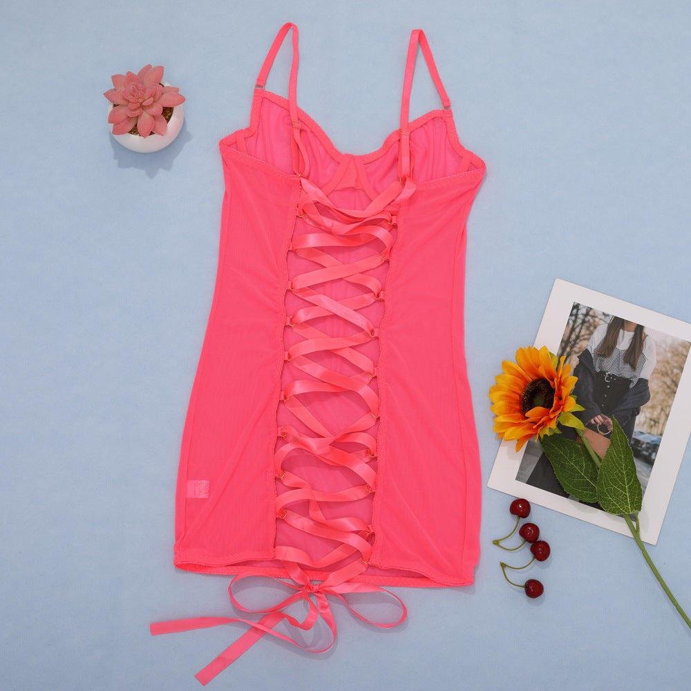 Violet Heat Jumpsuit – Purple Mesh See-Through Lingerie Pajamas