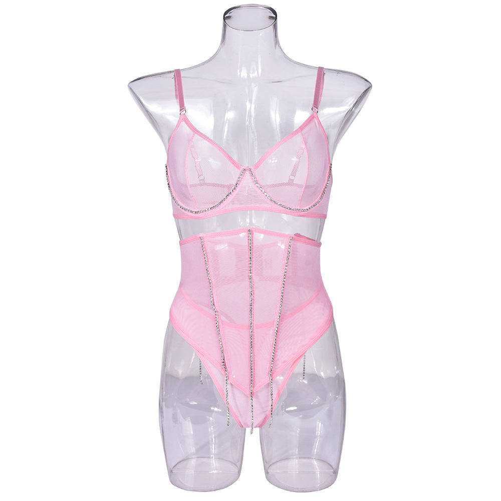 Mesh Diamond Chain Lingerie – Fishbone Shaping Split Bodywear for Women