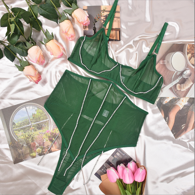 Mesh Diamond Chain Lingerie – Fishbone Shaping Split Bodywear for Women