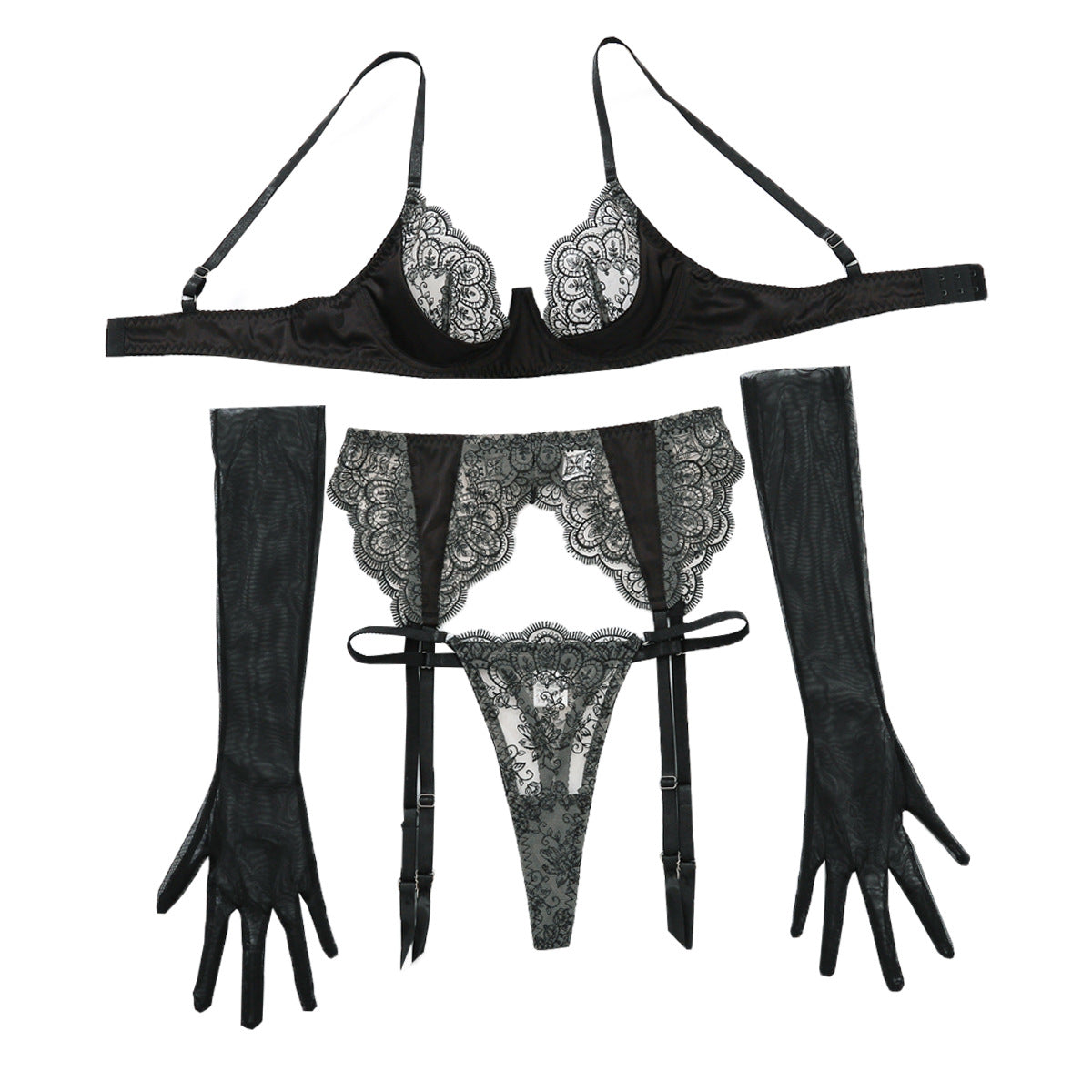Sexy Embroidered Lace Backless Lingerie Set – 4-Piece Elegant & Playful Intimate Wear | Thirty Shades Of Play
