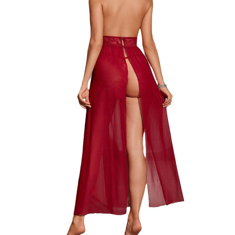 💖 Sexy Transparent Lace Backless Nightgown – Long Skirt Pajama Lingerie Set 💖