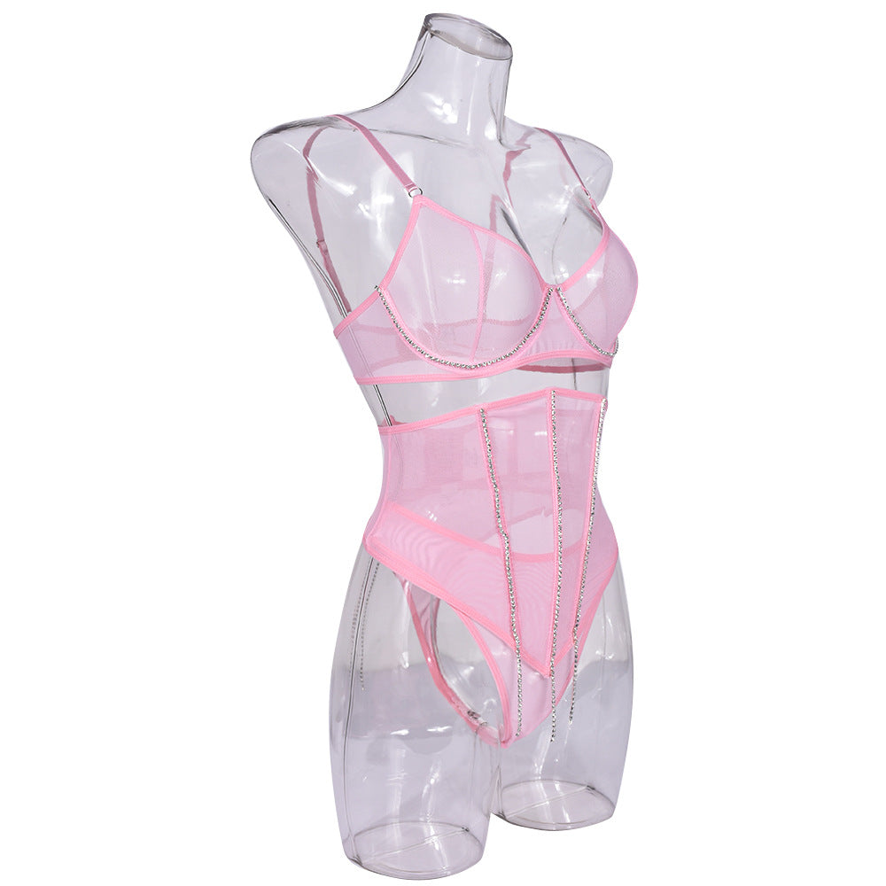 Mesh Diamond Chain Lingerie – Fishbone Shaping Split Bodywear for Women