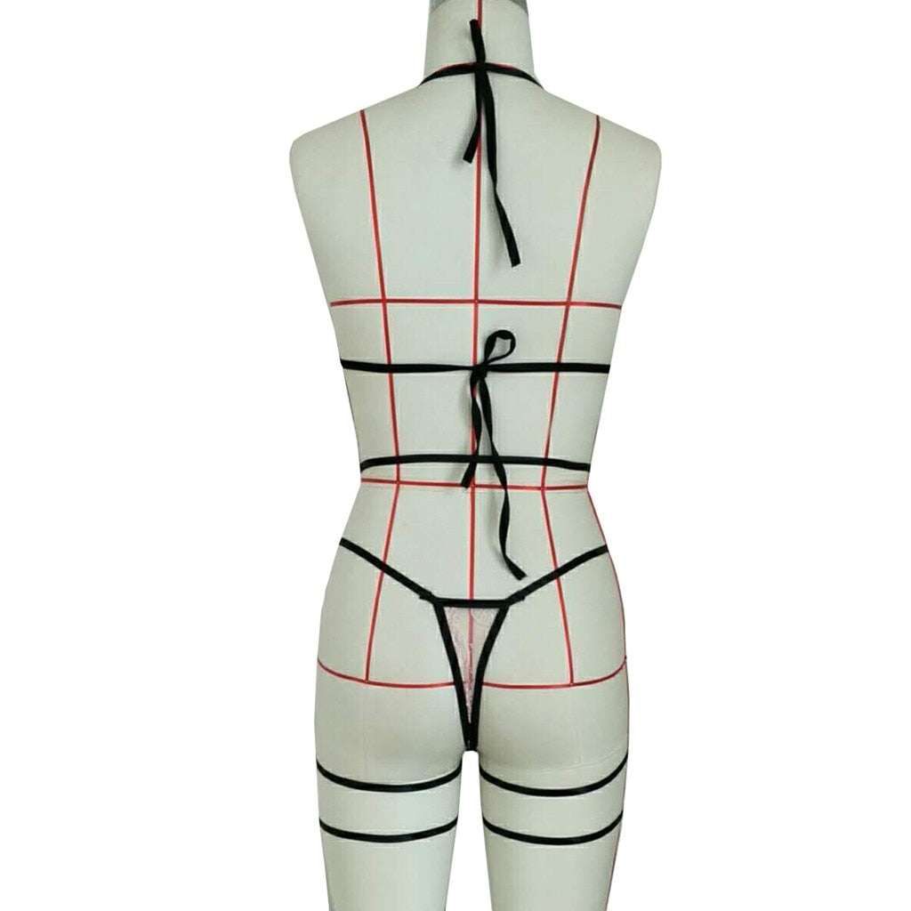 Bandage Lace Lingerie Set – Sexy Hollow Out Bra & Garter Thong for Women