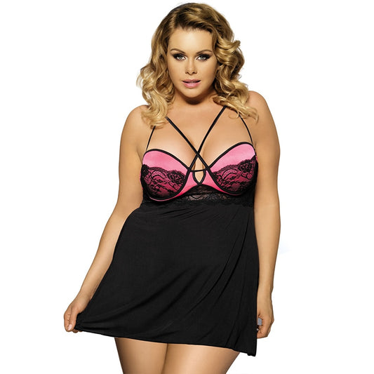 Luxury Satin Lace Babydoll – Plus Size Sexy Sleepwear Chemise | Erotic Hollow-Out Nightdress for Women