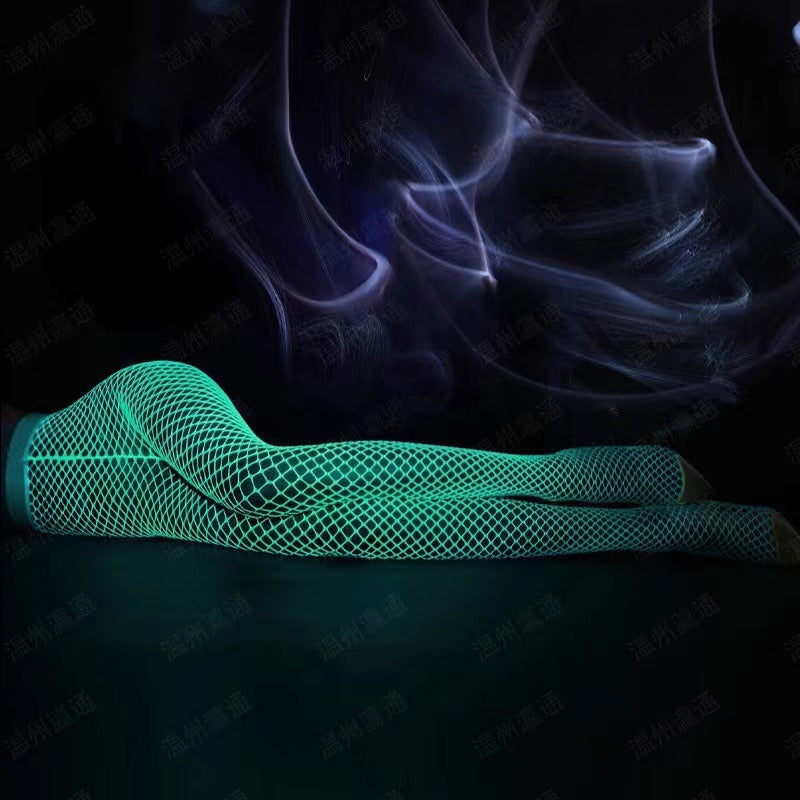Glow-in-the-Dark Mesh Pantyhose – Sexy Fishnet Lingerie Stockings Set