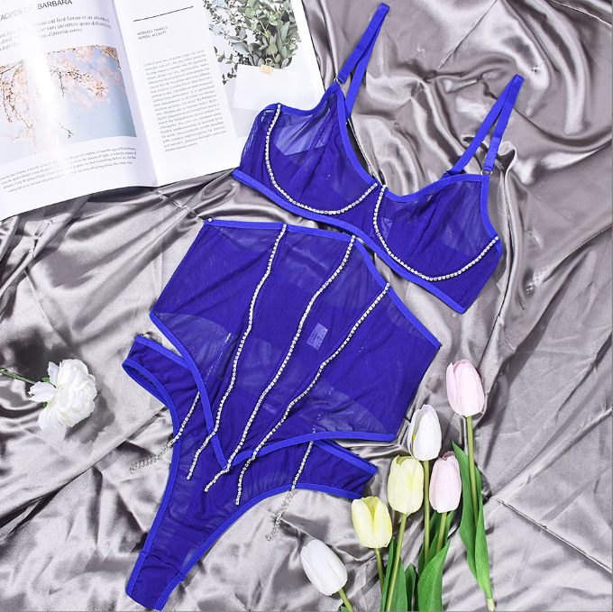 Mesh Diamond Chain Lingerie – Fishbone Shaping Split Bodywear for Women