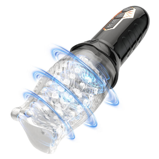 Rotating Airplane Cup with Vibrating Glans Stimulator – Male Erotic Exerciser | Transparent Adult Toy