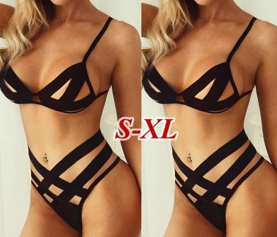 Black Three-Point Sexy Lingerie Set – Strappy Fun Erotic Wear for Women
