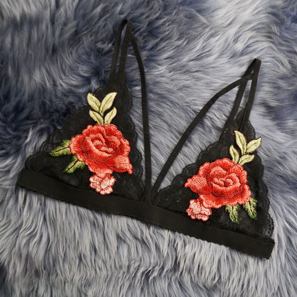 Embroidered Flower Bralette – Sexy Sheer Deep V Lace Lingerie Top for Women | Unpadded Summer Bra