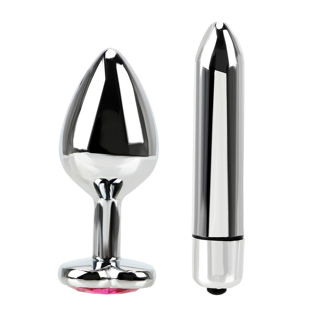 Stainless Steel Butt Plug Vibrator with Beaded Dildo Shape – Weighted Erotic Massager for Vaginal & Anal Pleasure