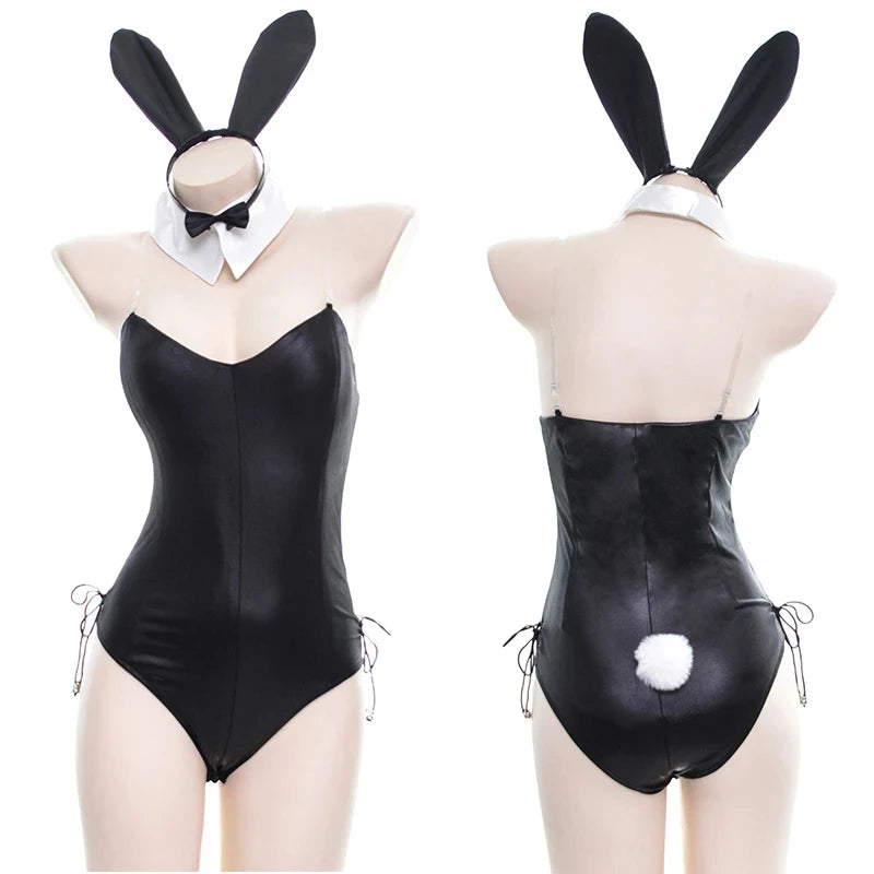 Sexy Cute Bunny Girl Faux Leather Costume – Rabbit Woman Set, High-Quality Kawaii Cosplay Bunny Outfit for Comic Shows