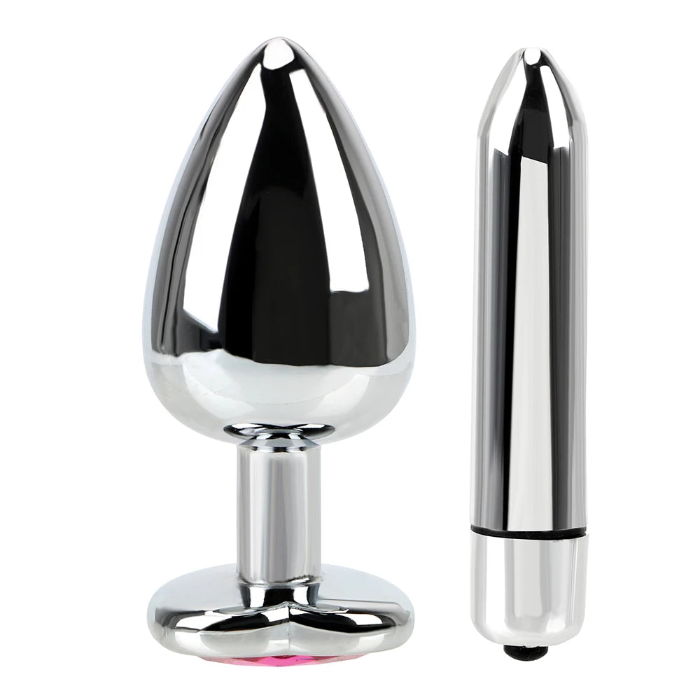 Stainless Steel Butt Plug Vibrator with Beaded Dildo Shape – Weighted Erotic Massager for Vaginal & Anal Pleasure